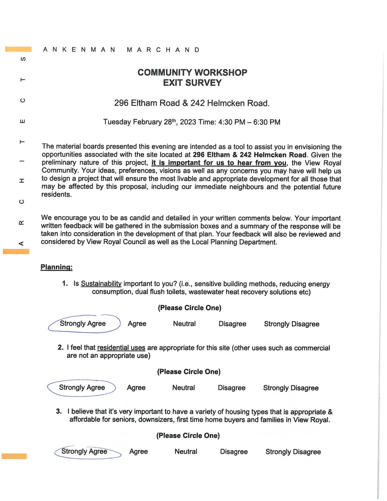 Community Workshop Exit Survey - Planning Section