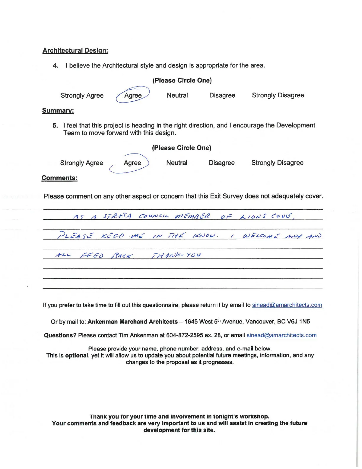 Community Workshop Exit Survey - Architectural Design and Summary Section
