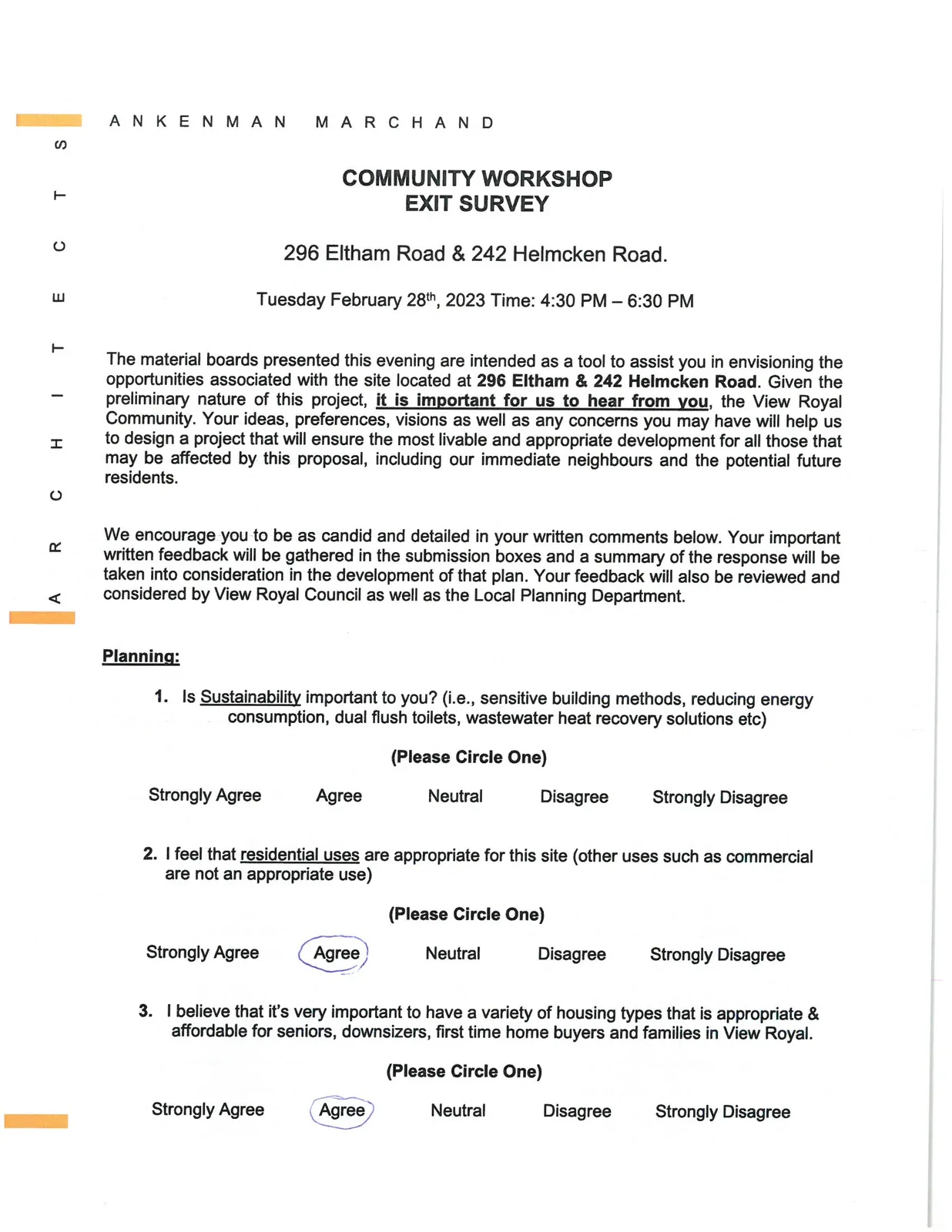 Community Workshop Exit Survey - Planning Section