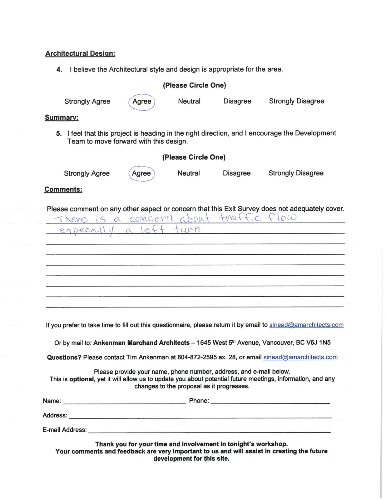 Community Workshop Exit Survey - Architectural Design and Summary Section
