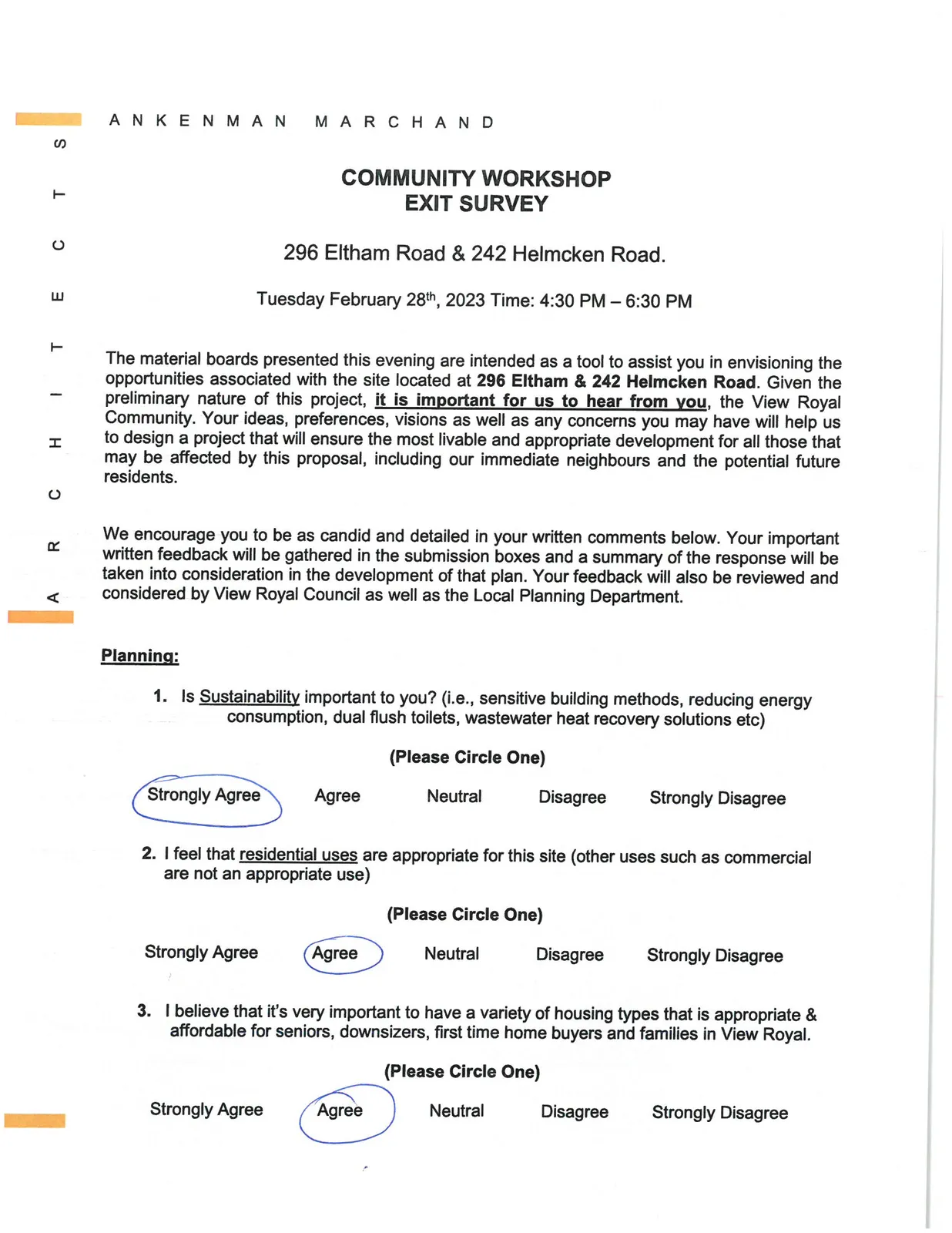 Community Workshop Exit Survey - Planning Section