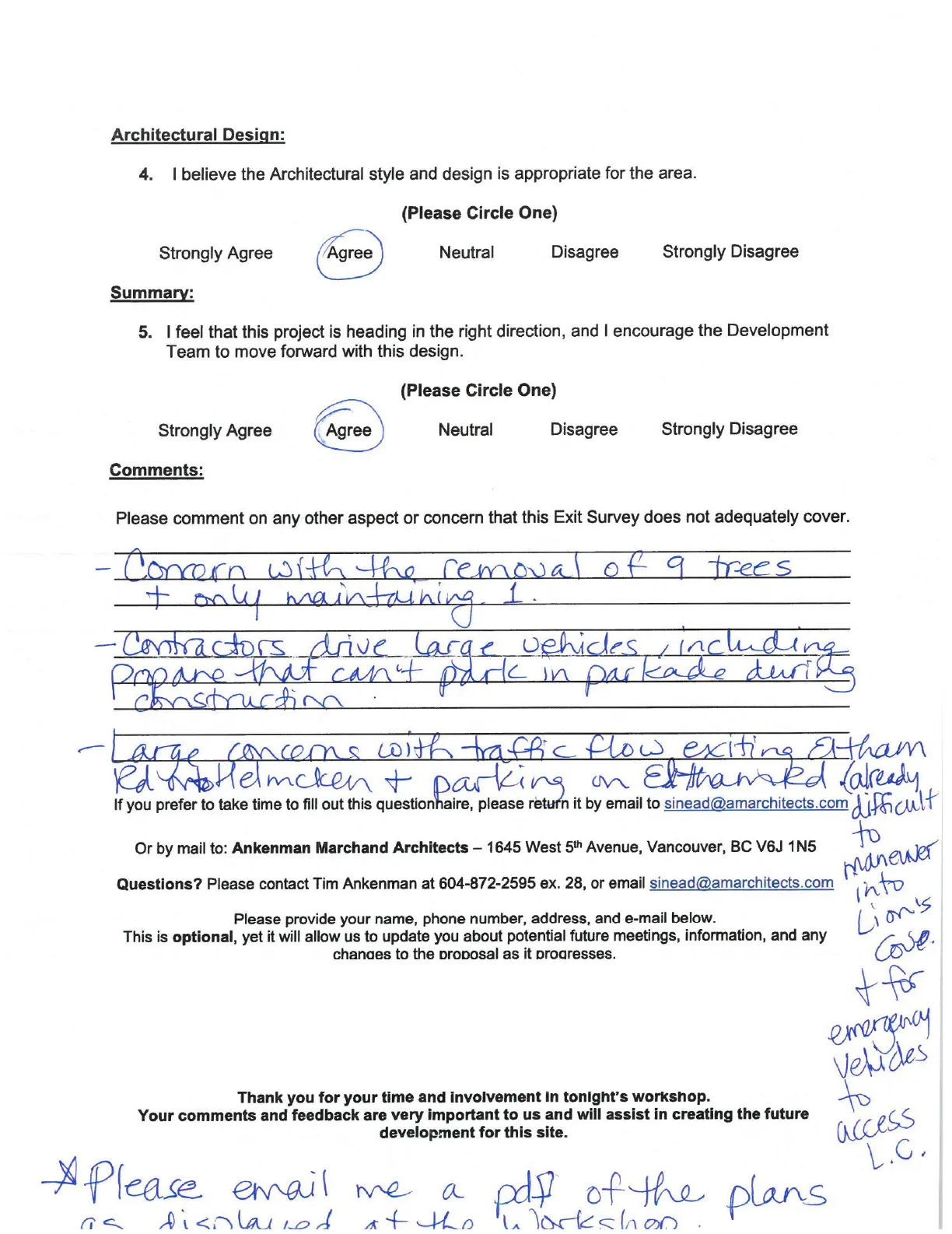 Community Workshop Exit Survey - Architectural Design and Summary Section