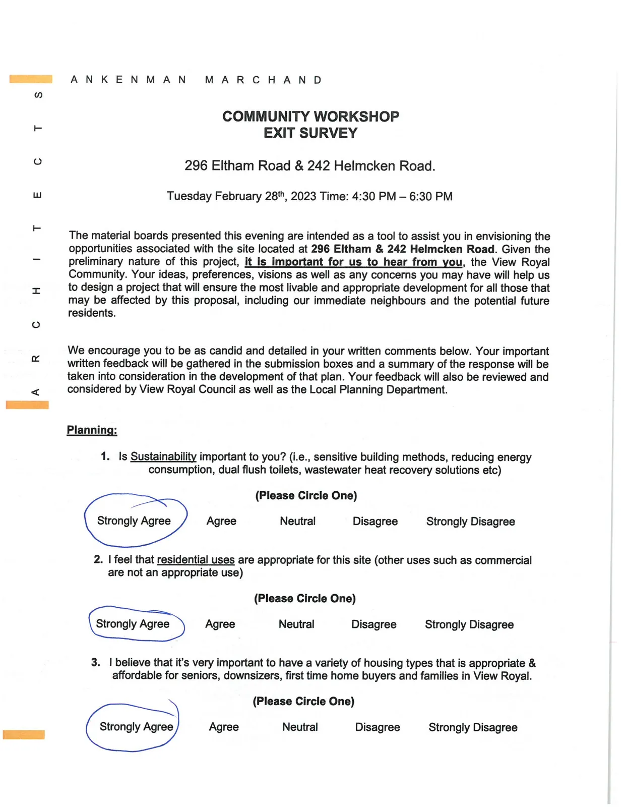 Community Workshop Exit Survey - Planning Section
