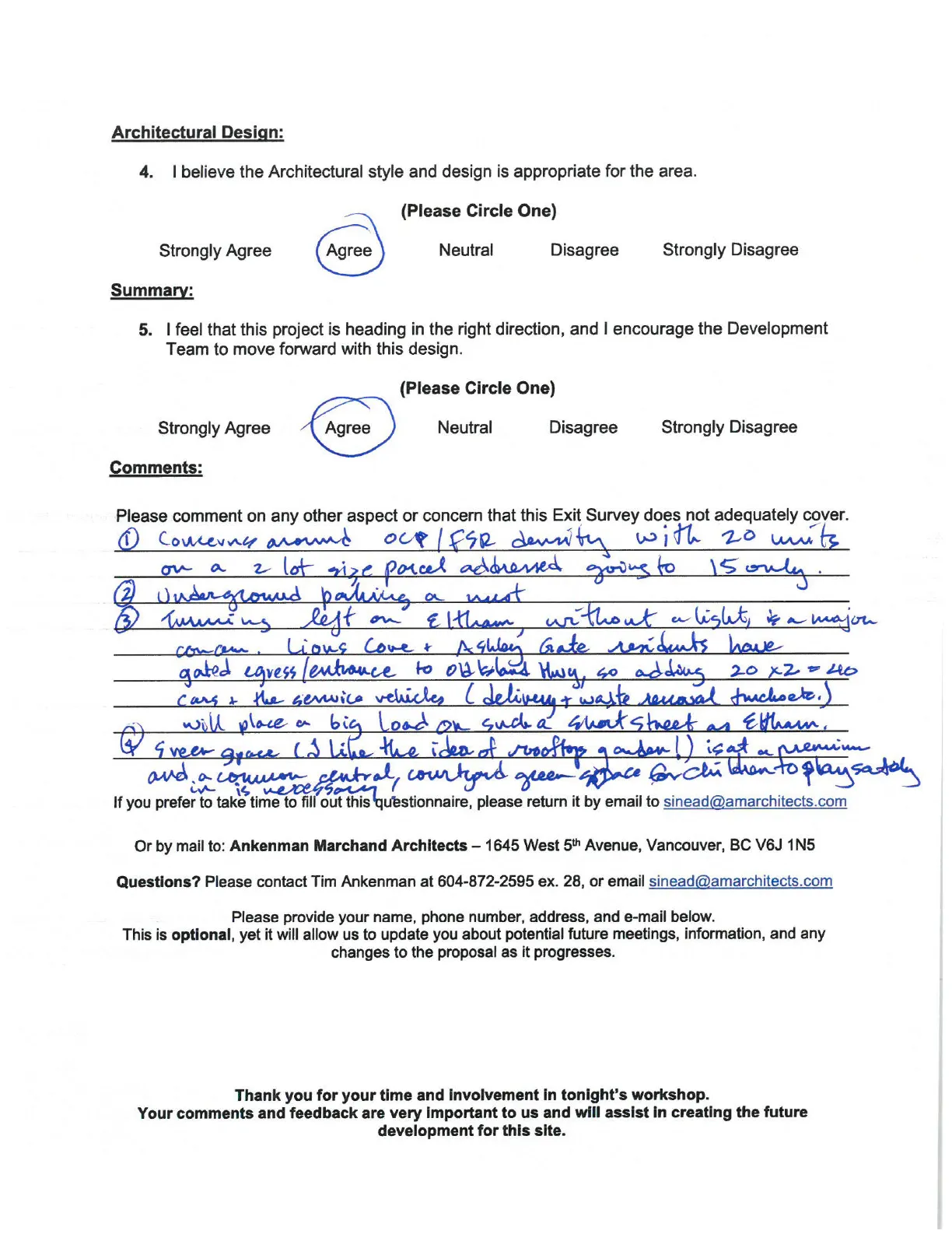 Community Workshop Exit Survey - Architectural Design and Summary Section