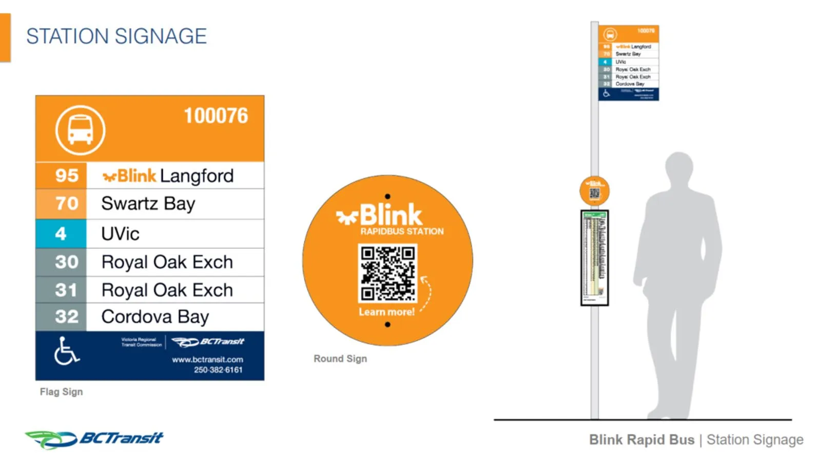 Detailed view of a bus stop "Flag Sign" for station 100076 showing Route 95 Blink Langford and other local routes
