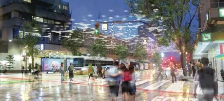Process diagram identifying current progress for RapidBus stations and the Island Hwy Transit Priority project