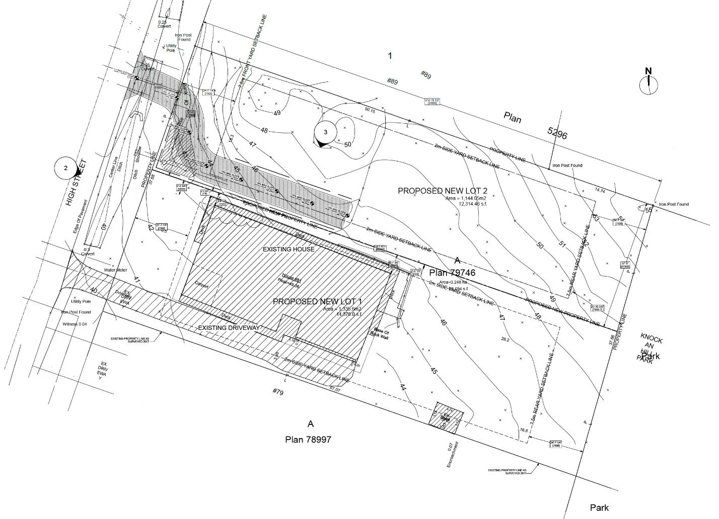 Proposed subdivision plan showing the layout of Proposed New Lot 1 and Proposed New Lot 2