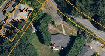 Aerial view of development site with lot labels 1-14, 2-14, 3-14, and 10