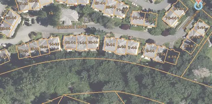 Detail aerial view showing the lot corner and boundary line