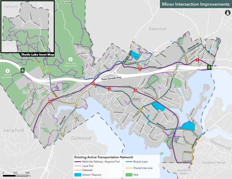 Map showing locations of Minor Intersection Improvement Reviews labeled F through K.