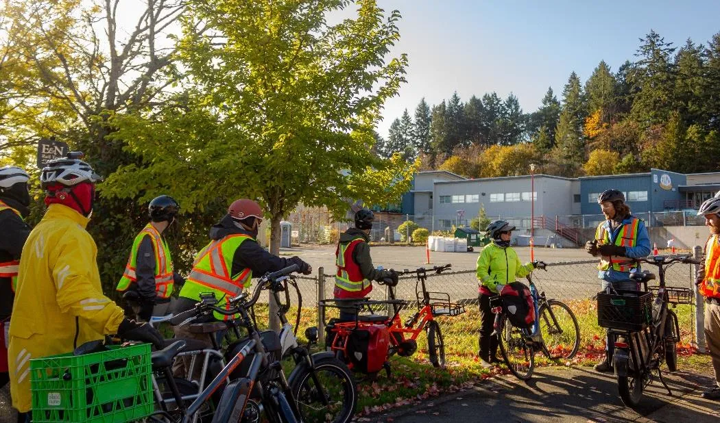 Participants gathered for discussion at the E&N Rail Trail / Helmcken Road stop.