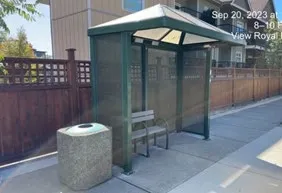 New bus shelter along Helmcken Road at Camden Avenue