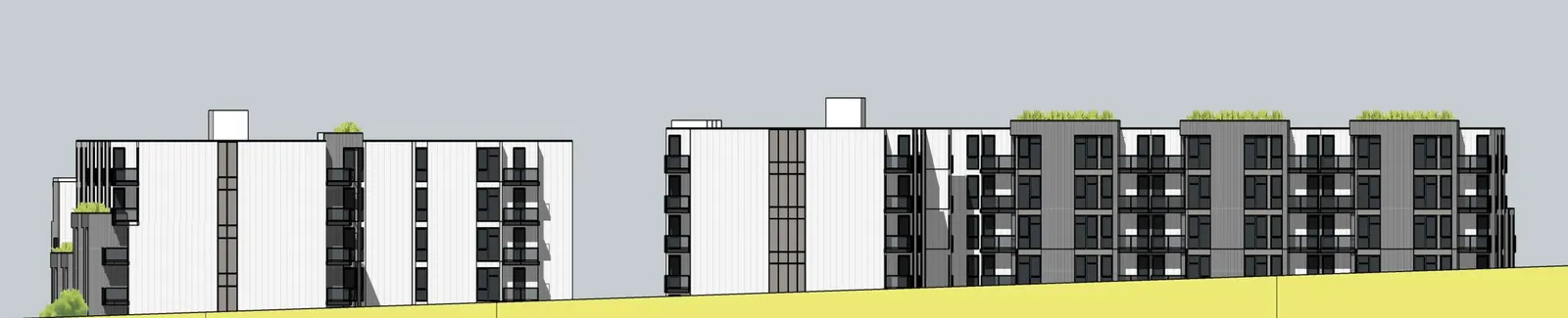 Site Section 1 showing building levels relative to site grade