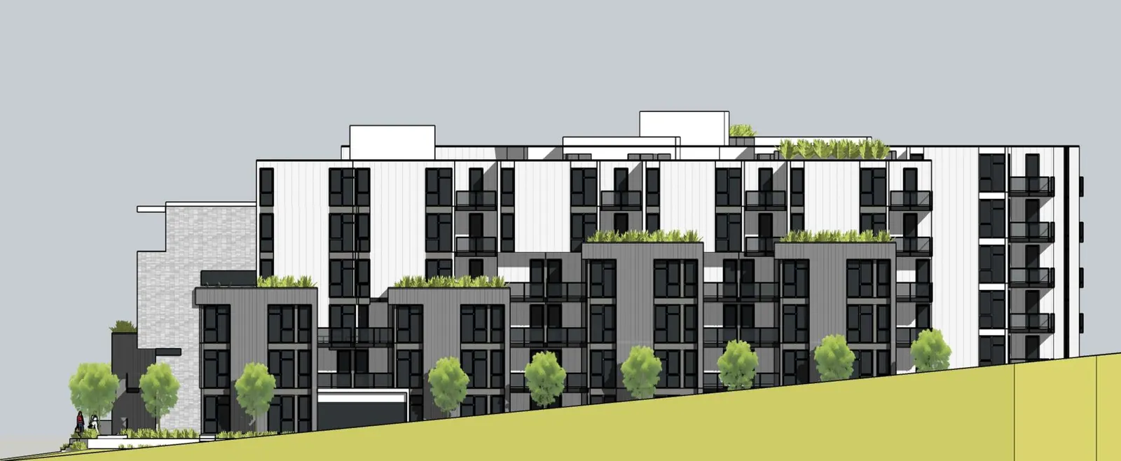 Site Section 2 showing building levels relative to site grade