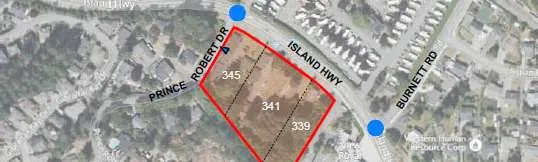 Aerial map showing the study area and site location at 339/341/345 Island Highway