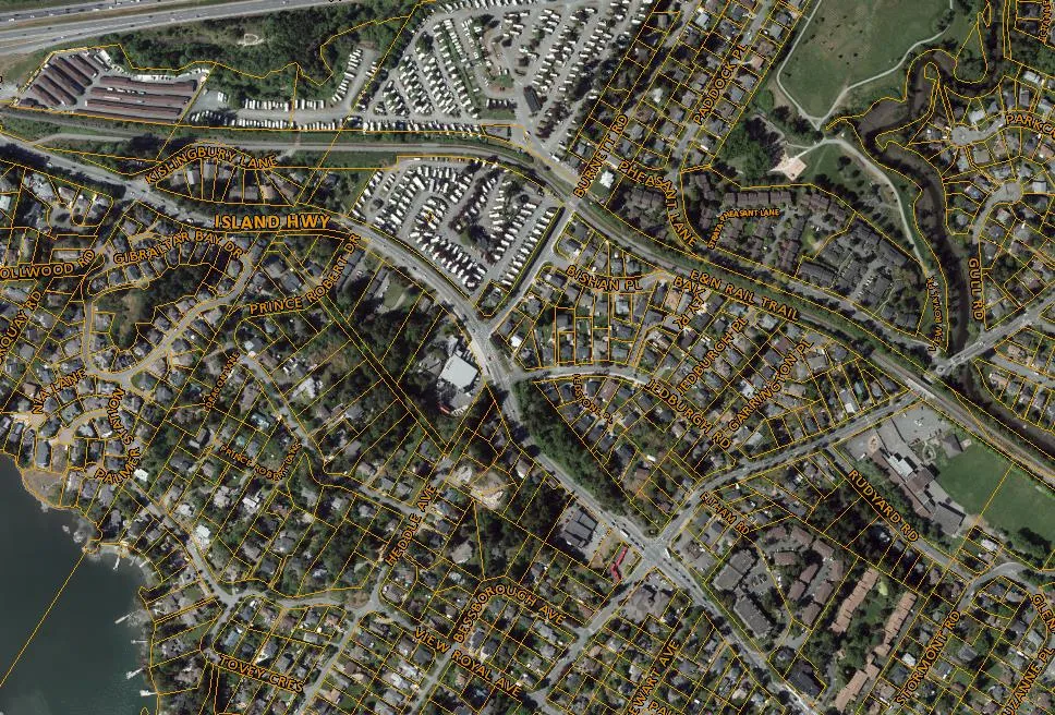 Aerial map of the project site and surrounding area with the property boundary outlined in red