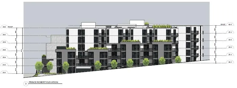 Digital elevation model rendering of the front elevation along Prince Robert Drive