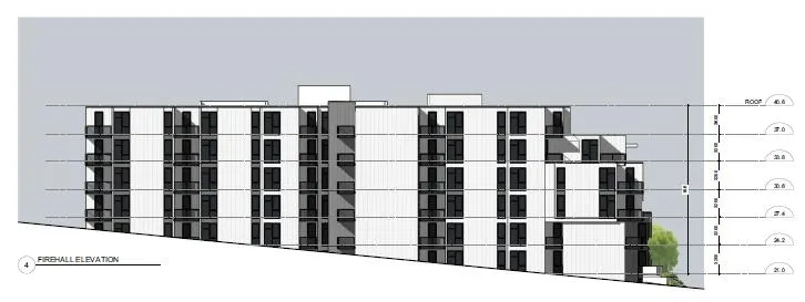 Digital elevation model rendering of the rear elevation facing the Fire Hall