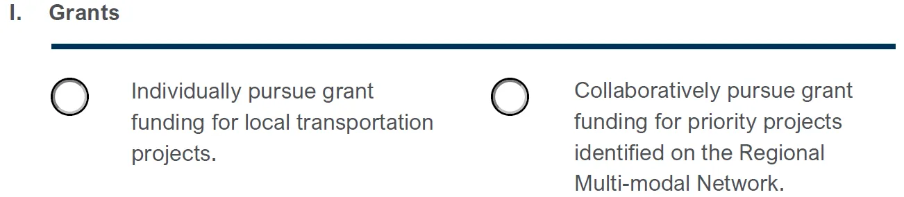 Radio button options for individual vs collaborative pursuit of grant funding