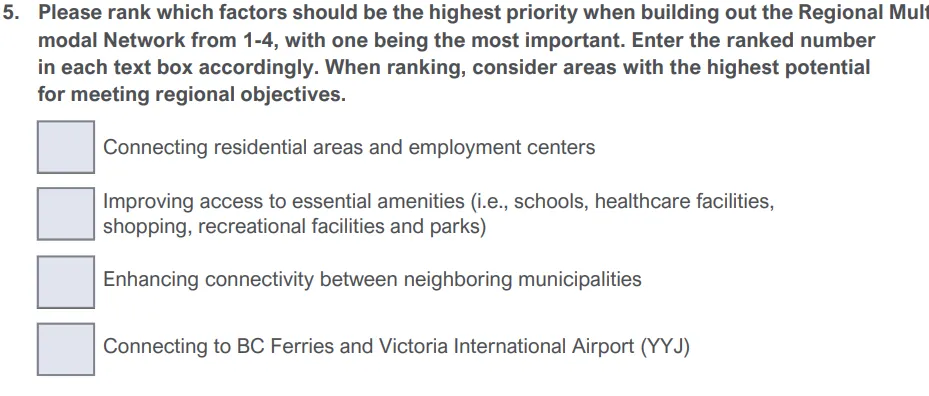 Priority ranking for building out the Regional Multi-modal Network