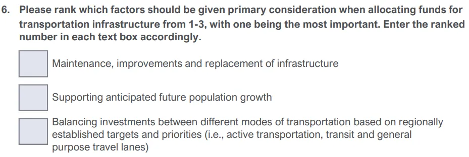 Primary considerations for allocating transportation infrastructure funds