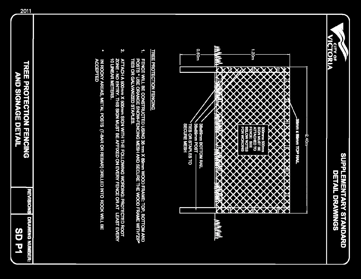 Tree protection fencing and signage detail diagram