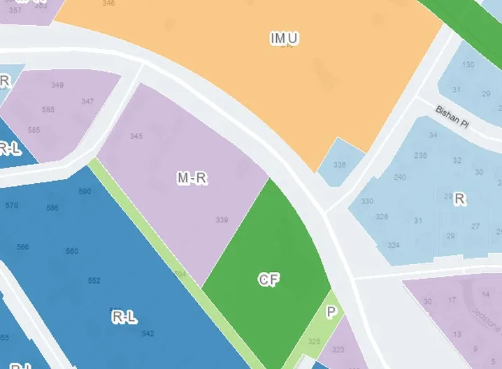 Land use designation map showing the subject properties with an M-R designation