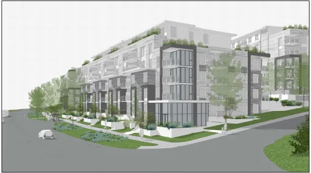 3D conceptual rendering of the proposed development from the intersection of Prince Robert Drive and Island Highway