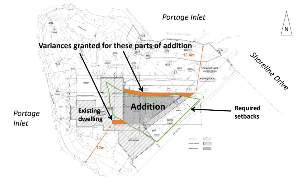 Figure 2. Approved site plan for building construction in progress showing addition and setbacks