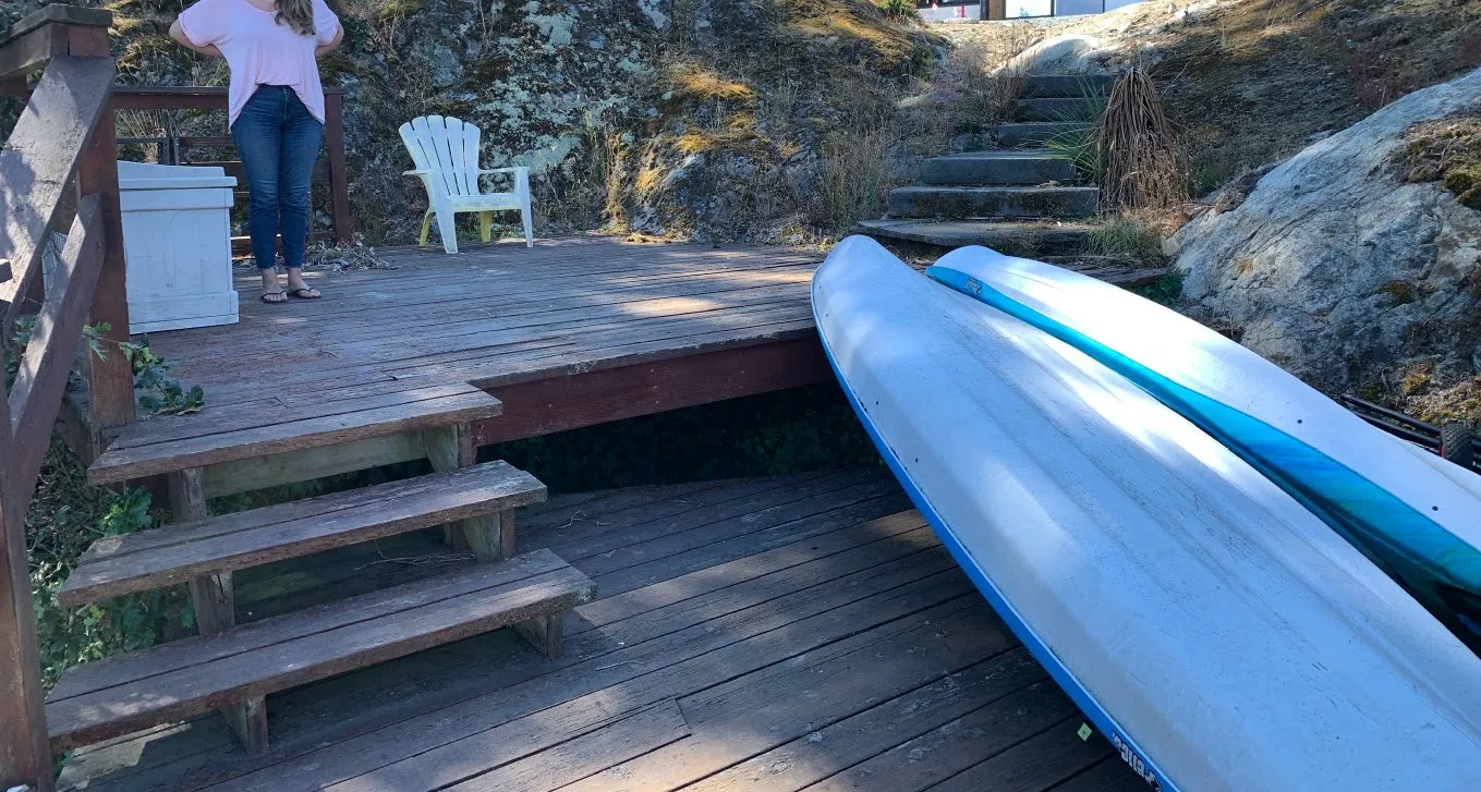 Figure 4 - Wooden deck and steps along the shoreline to the dock to be replaced (deck to be smaller)