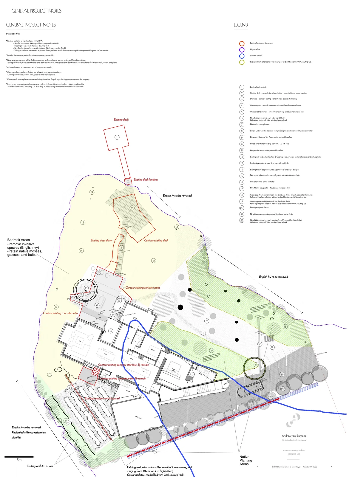 Landscaping plan by Andrew van Egmond with coloured planting areas