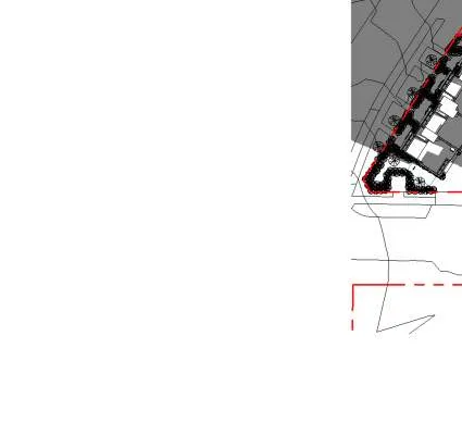 East-West site section showing the cross-section of the development including the driveway and building relationships.