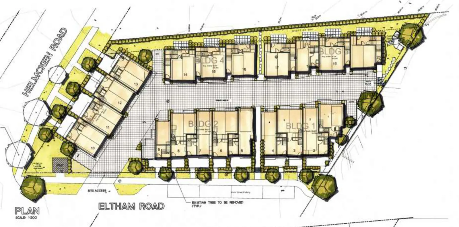 Landscape plan illustrating proposed plantings and retained vegetation