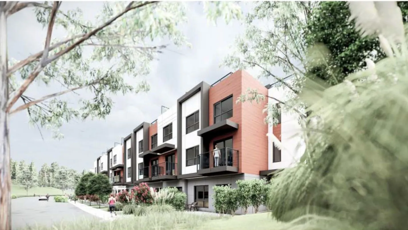 Architectural 3D perspective rendering of the proposed townhouse development along Eltham Road
