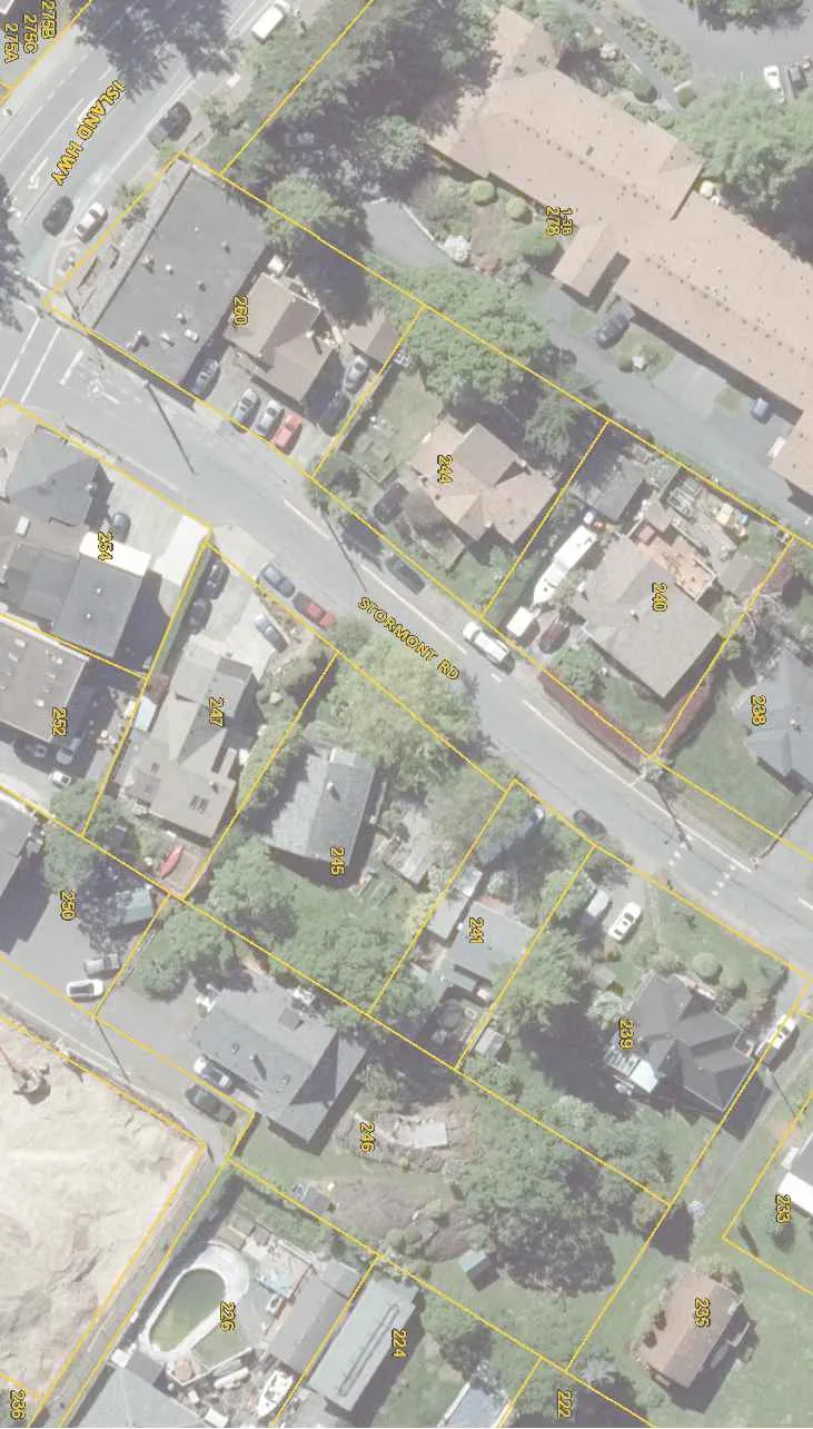 Aerial map of Stormont Road showing property boundaries and house numbers 260, 244, 240, 241, 245, 239, and surrounding lots.
