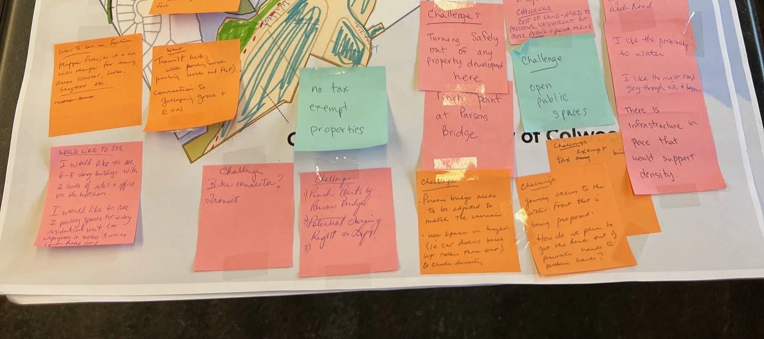 Close-up of sticky notes from the bottom of the map in Image 2