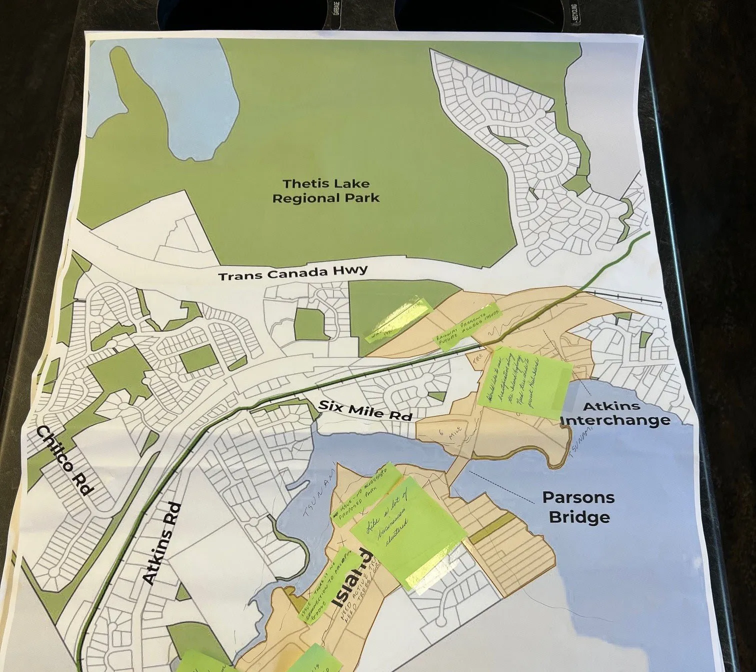 Map showing Thetis Lake Regional Park with annotations