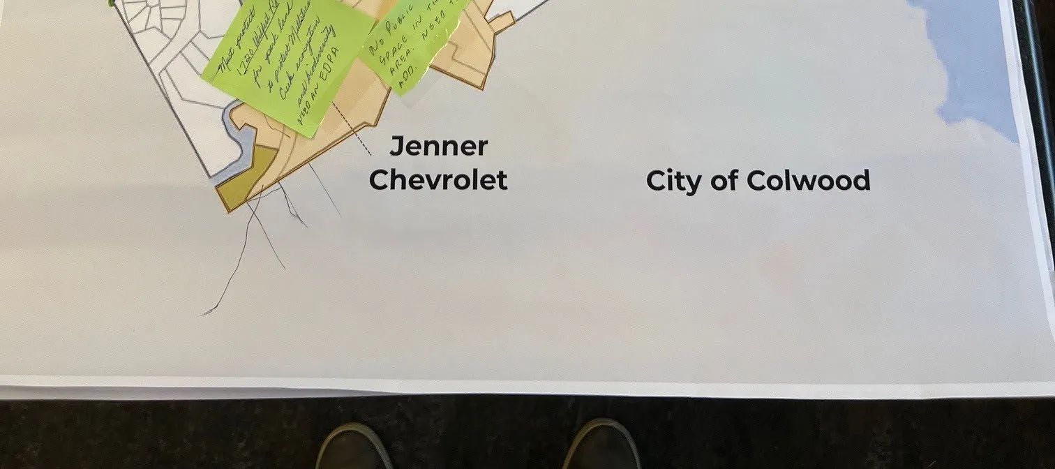 Close-up of the Jenner Chevrolet and City of Colwood labels on the map