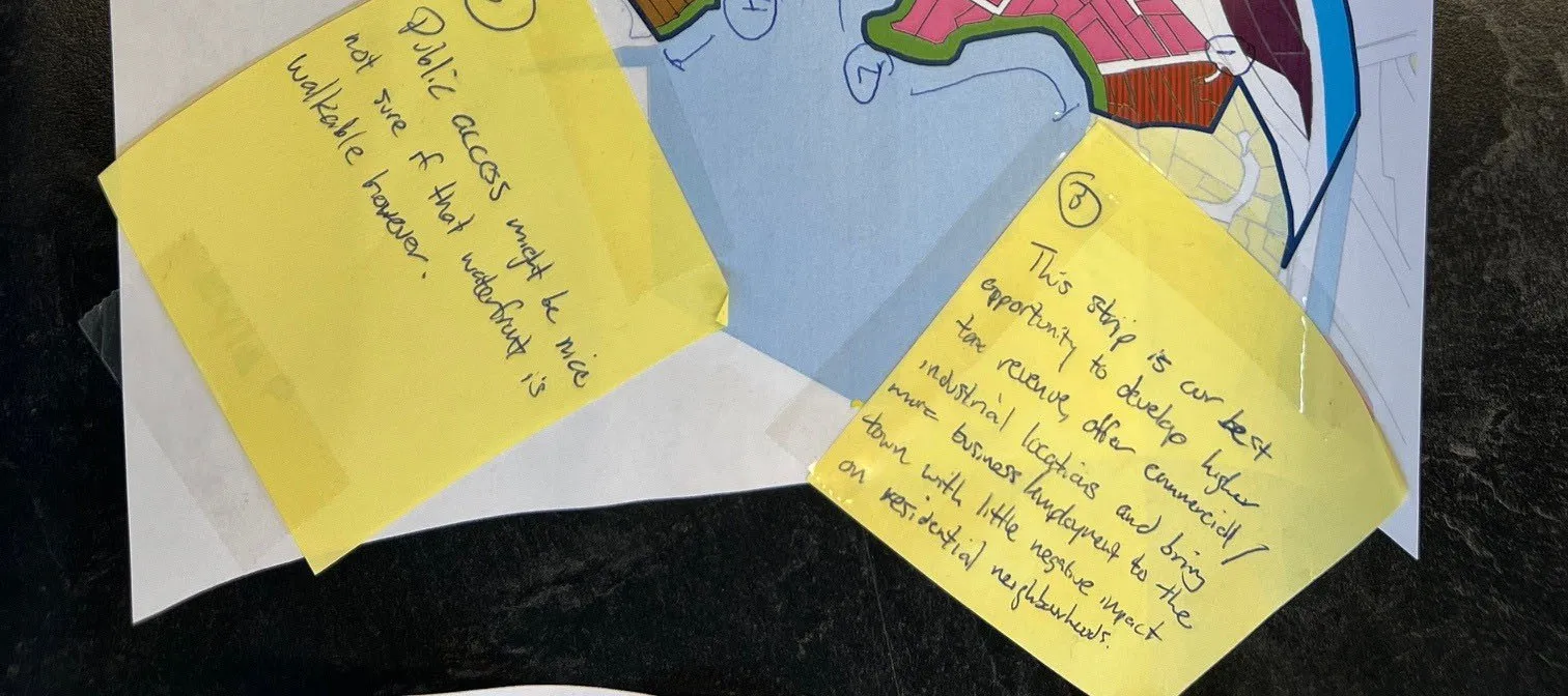 Close-up of numbered sticky notes from Scenario 1 map