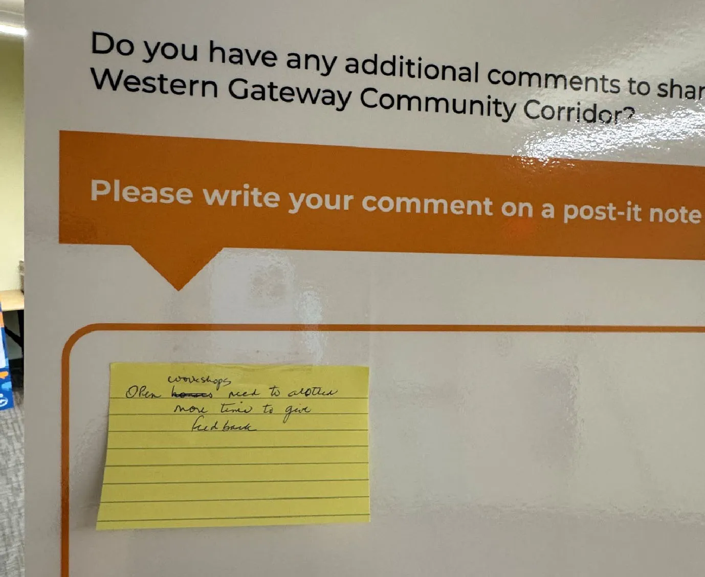 Sticky note with additional comments regarding public engagement - October 18, 2025