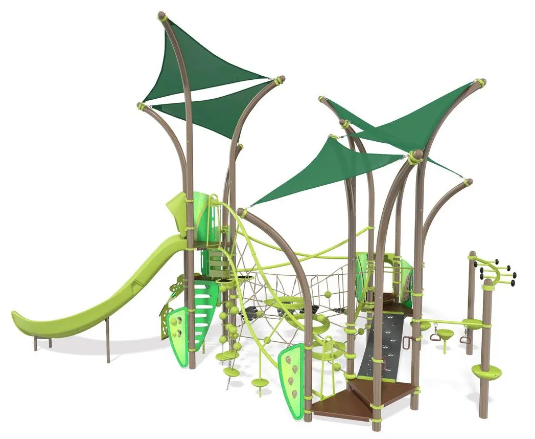 Detailed technical site plan for Option 2(a) featuring the "TREETOPS" structure, "OMNI-SPINNER", and "RELOCATED SWING"