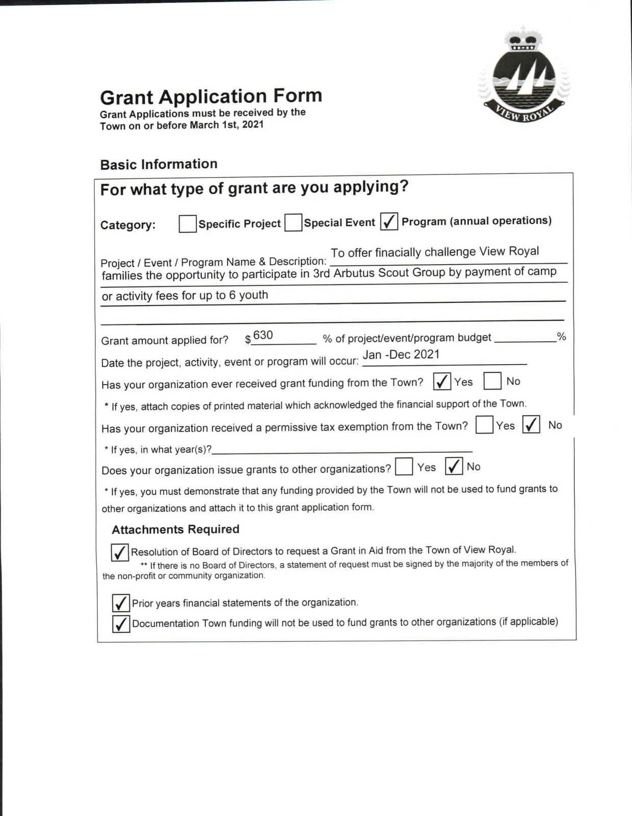 Grant Application Form - Basic Information