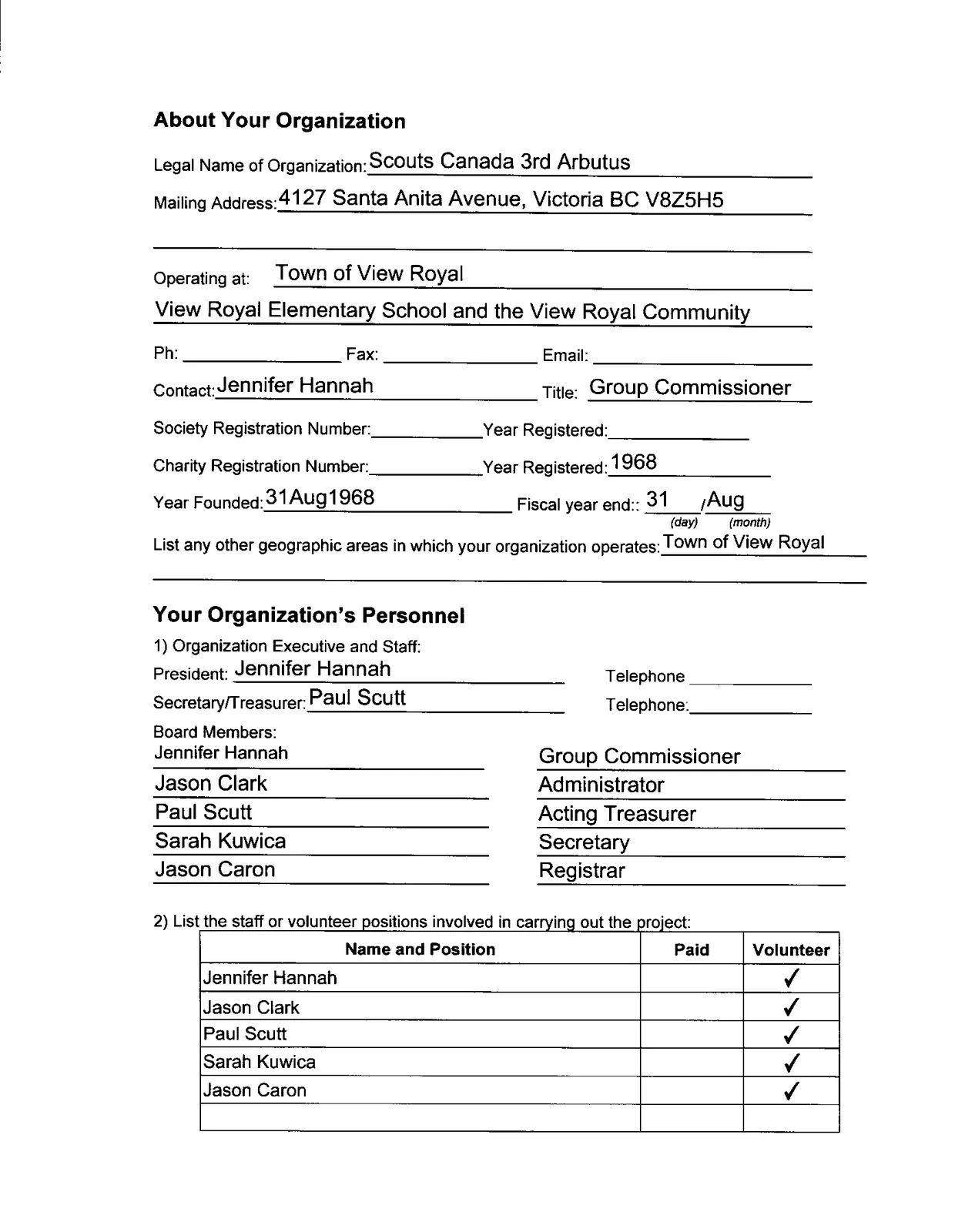 About Your Organization and Personnel