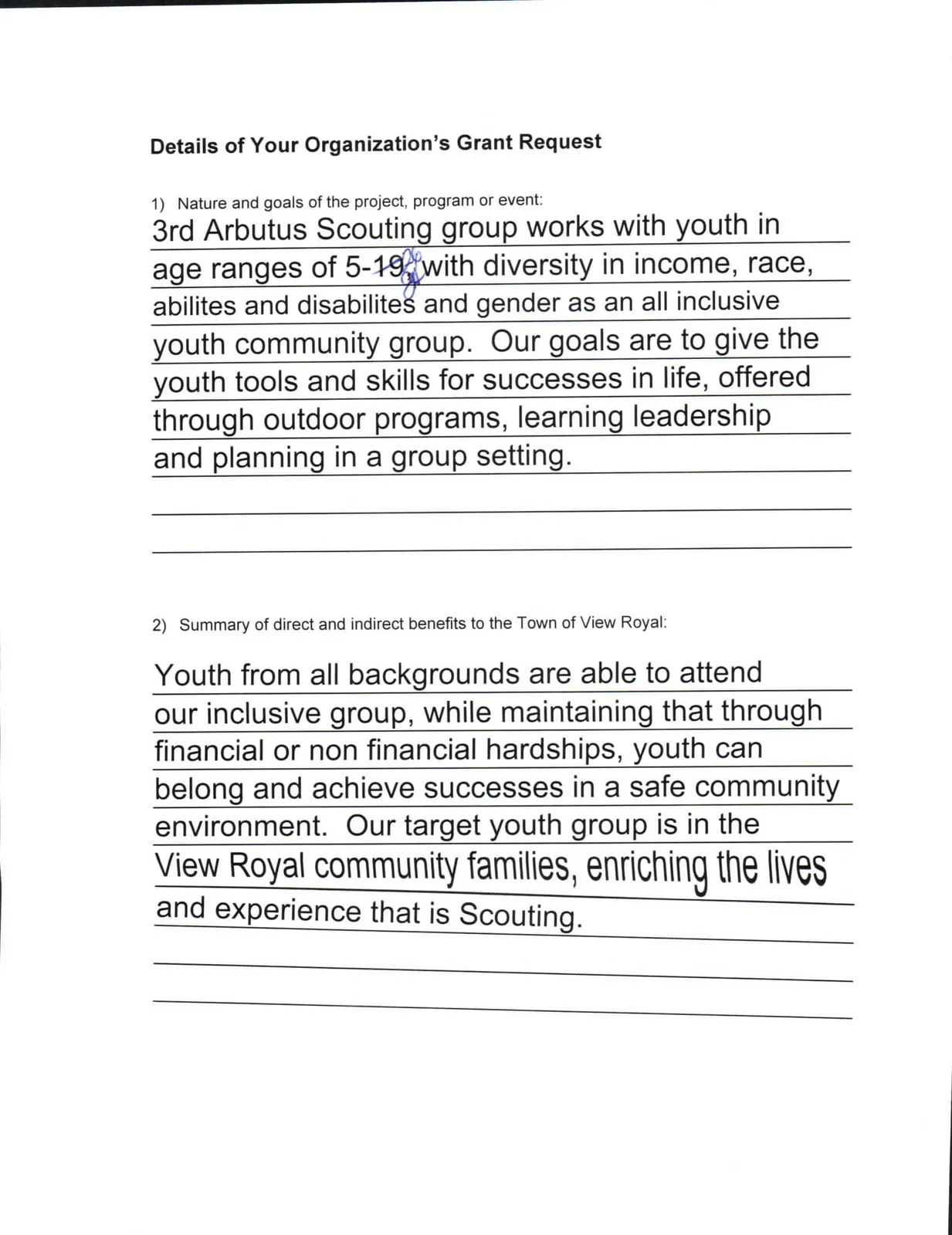 Details of Grant Request