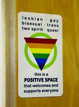 Positive Space sticker with LGBTQ+ identifiers and a rainbow triangle