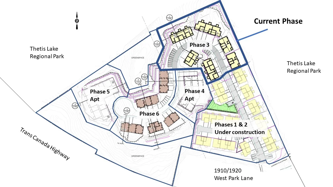 Multi-phase site development plan showing Phases 1 through 6, with Phase 3 highlighted as the Current Phase