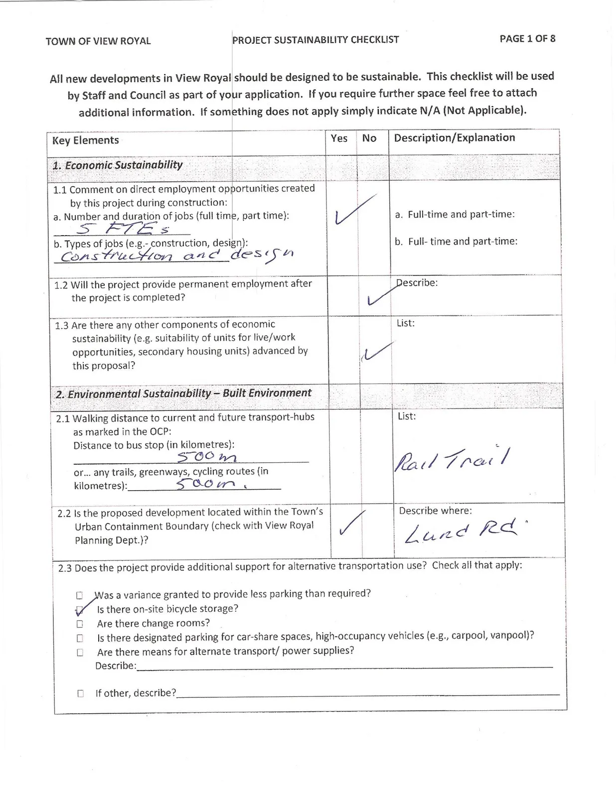 Page 1 of Project Sustainability Checklist