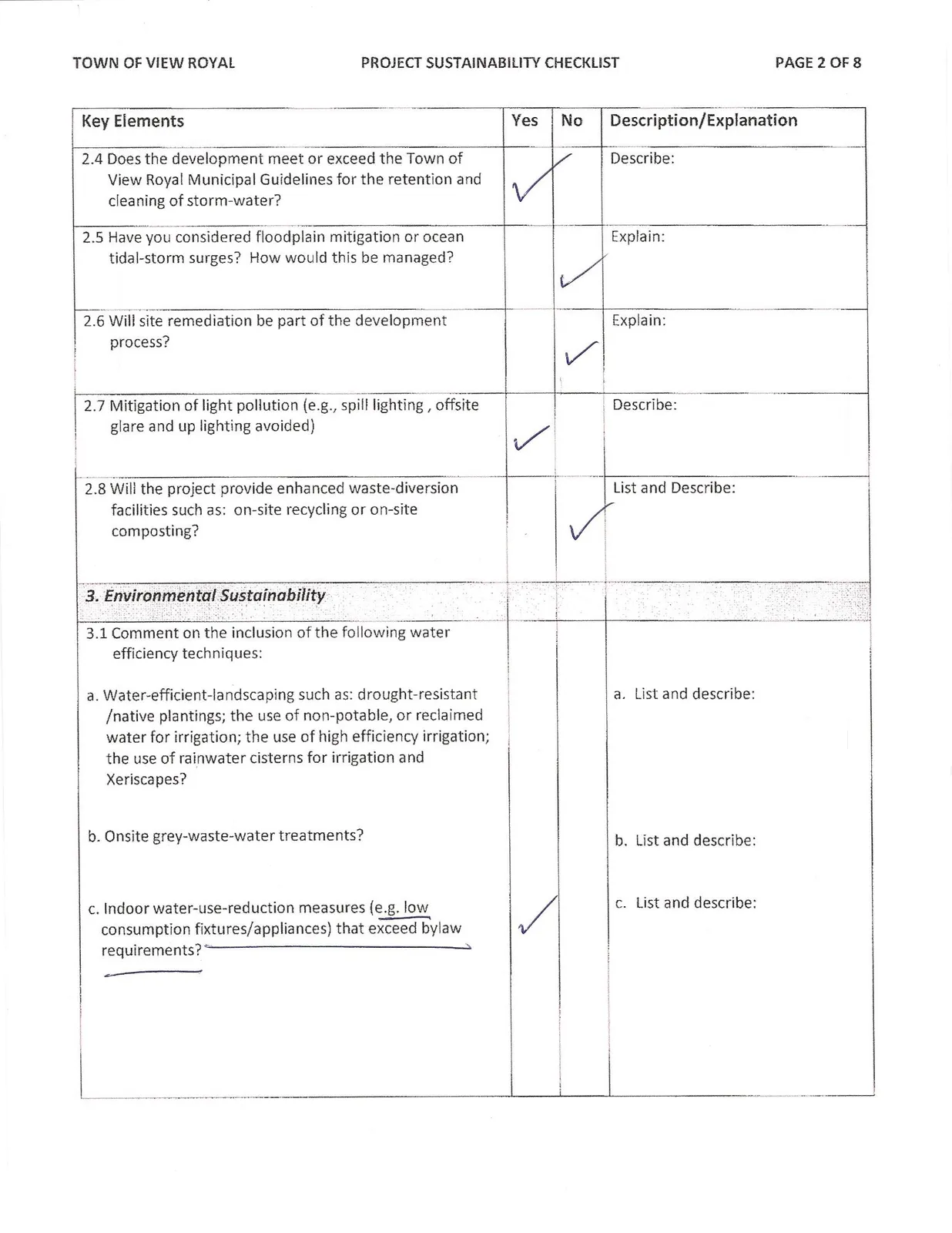 Page 2 of Project Sustainability Checklist