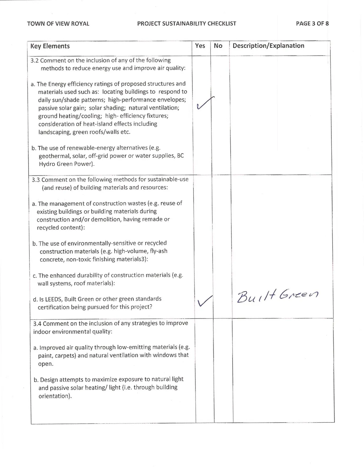 Page 3 of Project Sustainability Checklist