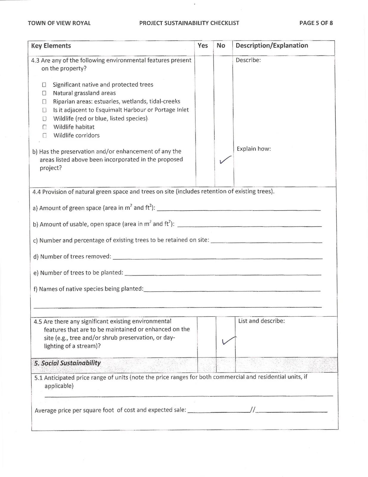 Page 5 of Project Sustainability Checklist